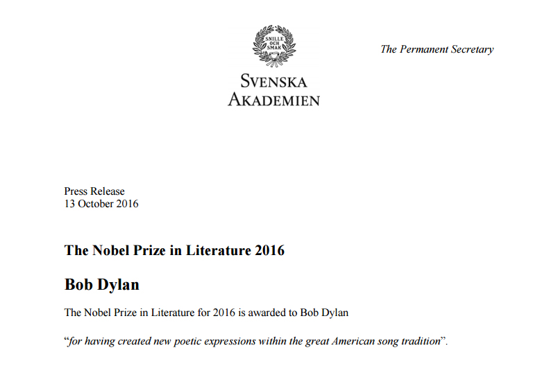 Нобелевская премия ушла Бобу Дилану